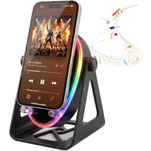 Wireless Induction Bluetooth Speaker 5-in-1 Multifunctional Smartphone Holder, 360 Rotation Mount RGB Ambient Light Ideal Gifts for Adult/Kids High-Definition Stereo Sound for iPhone/Samsung/Android