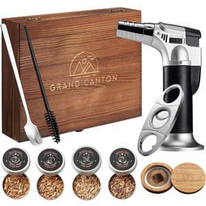 Whiskey Cocktail Kit with Torch-4 Flavors Wood Chips, Whiskey Cocktail, Stainless Steel Cutter- Bourbon Cocktail KIt, Bourbon Birthday Gift for Dad,Husband, Men (NO BUTANE)