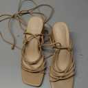 PiePieBuy Women's Lace Up Chunky Braided Heel Sandals Square Toe Strappy Ankle Strap Heels (8, Khaki)