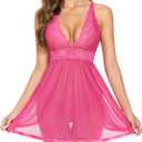 Avidlove Women Lingerie Lace Babydoll Strap Chemise Halter Teddy V Neck Mesh Nightgown (Small, Rose Red)