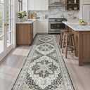 Madane Hallway Runner Rug 2'6''x10' Kitchen Runner, Non Slip Vintage Runners for Hallways Washable Kitchen Rugs Soft Low Pile 2.5x10 ft Rug Runner for Laundry Room, Entryway and Bedroom, Black