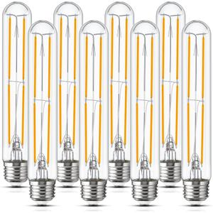 Tubular Light Bulb 7.3 Inch Dimmable T10 LED Bulb E26 6W 60 Watts Edison Bulbs 2700K Solf White,185mm Long for Wall Sconces, Pendant, Livingroom, 8-Pack