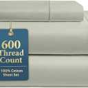 LANE LINEN Twin XL Sheet Set 100% Cotton Sateen 600 Thread Count Deep Pocket 4 Piece Soft Breathable Hotel Luxury Oeko-Tex Certified Machine Washable All Season Durable Smooth Easy-Fit Mineral