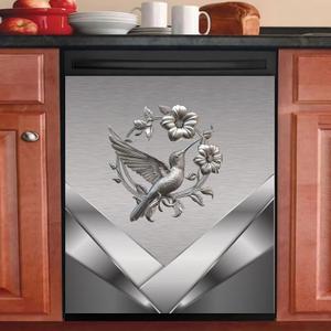 Magnet Dishwasher Cover Silver Metal Bird Pattern Refrigerator Magnet Skin Full Sticker Spring Birds Flower Fridge Magnet Grey Texture Silver Steel Decal for Kitchen Dishwasher 23"x26" (23x26inch( Magnetic ), Flower 10)