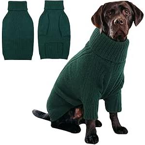 IECOii XXL Dog Sweater,Thermal Knit Big Dog Sweater Christmas,Pet Turtleneck Doggy Sweatshirt for Extra Large Dogs Boy Girl,Stretchy Large Dogs Cold Weather Outfit Pitbull Clothes (Green, Medium)