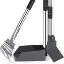 Heeyoo Dog Pooper Scooper, Dog Poop Tray and Rake Set, Pet Waste Removal Scoop with Long Adjustable Sectional Stainless Handles (Silver/Black)