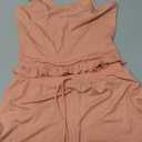 Women's 2 Piece Ruffle Ribbed Knit Crop Camisole Top and Drawstring Shorts Pajamas Set, Small