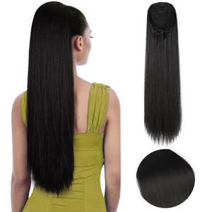 SEIKEA 28" Ponytail Extensions Drawstring Long Straight Fake Pony Tail Natural Soft Clip in Hair Extension Synthetic Heat Resistant Hairpiece - Black, 28 Inch 155G (Pack of 1)