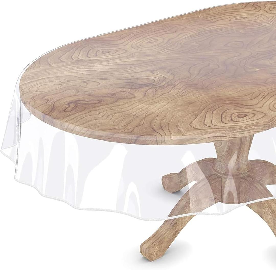 Cyberlight Clear Oval Table Cover Protector 60 x 90 Inches Oval Shape Plastic Transparent Cloth Vinyl Waterproof Tablecloth for 4~6 Seats Chairs Table Protect, 88" x 60"