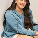 AlvaQ Womens Plus Size Sweatshirts Casual Long Sleeve V Neck Drawstring Hoodies Tops (Blue)