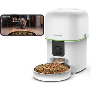 Automatic Cat Feeder with Camera - 5G WiFi Auto Cat Food Dispenser, 1080P HD Video with Night Vision, 1-15 Meals, 1-99 Portions, 2-Way Audio, Keeps Food Fresh, Timed Pet Feeder Also for Dogs (White)
