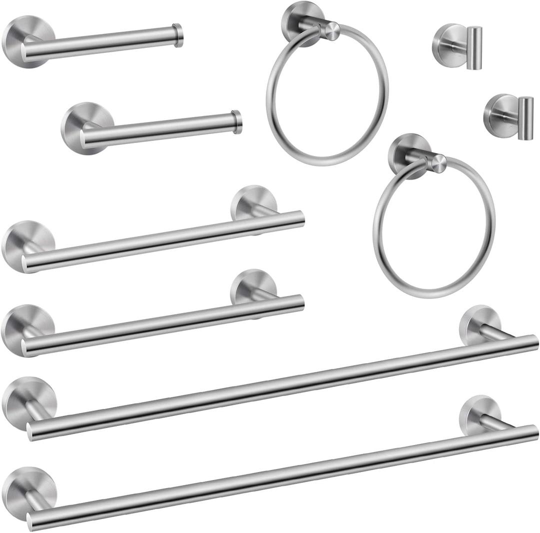 Brushed Nickel Bathroom Hardware Set -Include23.6&12inch Bathroom Towel bar,Towel Ring,Toilet Paper Holder, Towel Hook, Bathroom Accessories Set