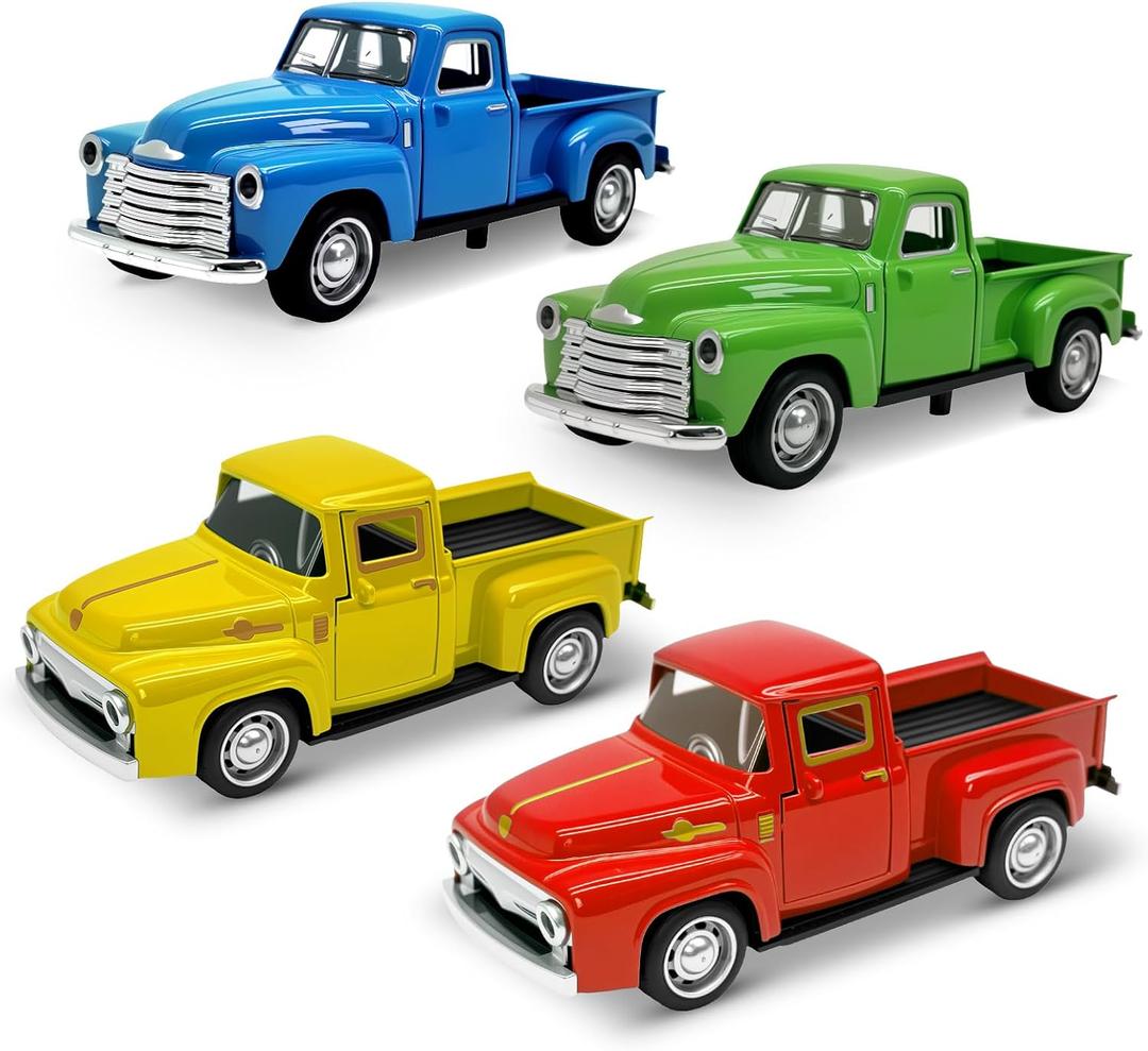 4Pcs Truck Toy for Toddlers 2 3 4 5 6 7 8 Year Old Boys Girls,1:32 Alloy Toddlers Car Toy Driveable,Car Door Can Open,Toy Trucks for Kids Easter Christmas Birthday Gifts (Blue/Red/Yellow/Green)