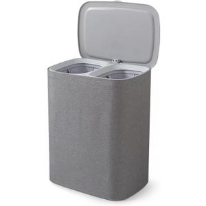 2-Section Laundry Hamper with Lid & Removable Bags, Foldable Clothes Sorter Organizer for Bedroom/Bathroom, 600D Oxford Fabric Storage Bin Portable Clothes Organizer for Home, Dorm, Apartment (50L)