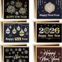 WorldBazaar 2026 Gold Foil New Year Cards with Envelopes 24 Pcs Happy New Year Greeting Card Holiday Cards for Business Office