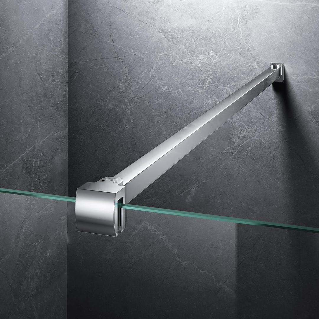 Frameless Shower Door Support Bar, Stainless Steel Wall-to-Glass Support Arm to Fixed Shower Glass Panel, for 1/4"-3/8" (6-10 mm) Door, 180 Pivot & Stow-Flat Mode (Chrome, 31.5-inch(800mm))