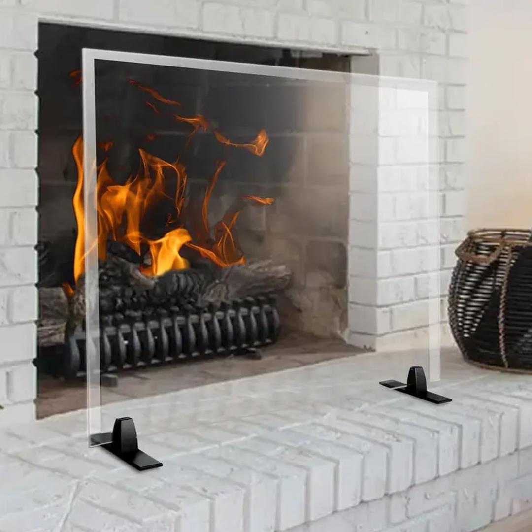 Premium Tempered Glass Fireplace Screen with Exclusive Beveled Edge | 26" H x 36" W Glass (27 H Installed) | Clear Glass, Metal Black Base | The Ultimate in Home Elegance by Clearly Innovative (26"x 36")