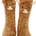 Funny Highland Cow Fuzzy Socks for Women and Teen Girls - Cute Birthday Gifts for Mom Girlfriend Slipper 3D Animal Bed Warm Cozy Fuzzy Socks for Winter -Gifts Ideas for Christmas Stocking