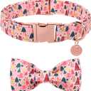 Christmas Dog Collar with Bow Tie, Pink Christmas Tree Collars for Dogs, Adjustable Pet Collar with Cute Xmas Tree Pendant, Winter Dog Accessories for Small Medium Large Dogs M