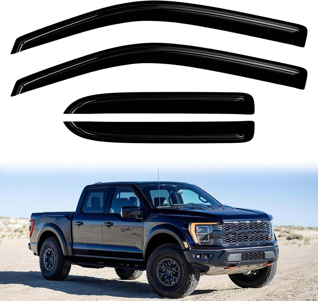 4PC Rain Guards for 04-14 Ford F150 SuperCab Extended Cab Window Visors for Vehicles w/ 2 Full-Size Front Doors & 2 Half-Size Rear Doors Deflectors Sun Shades Vent Tape On Out Channel