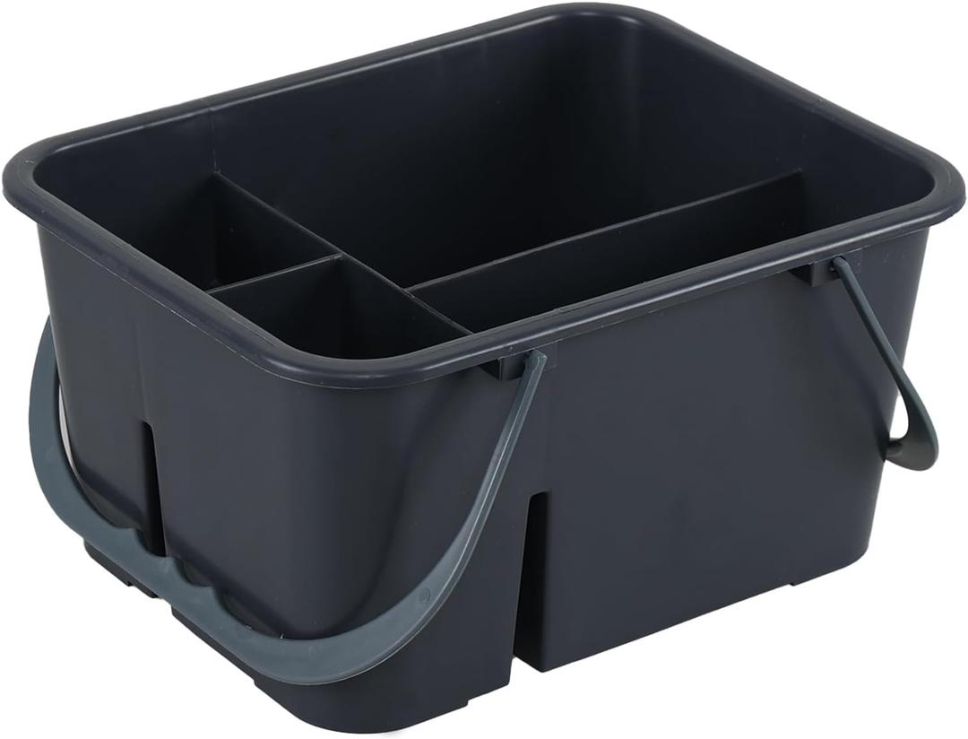 4 Compartment Plastic Utility Tote Caddy, Cleaning Caddy Basket with Handle, Grey