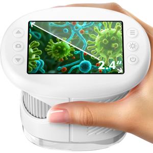 1000X Handheld Microscope for Kids, 4K 2.4" Screen Digital Kids Microscopes with 12 Slides, Portable Edu Toys Gifts for Age 3-12 Year Old Boys Girls Children Students(White)