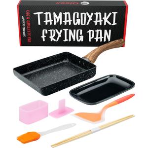 Oleex Tamagoyaki Pan Set  Japanese Omelette Pan with Kitchen Cooking Tools Like Musubi Mold, Spatula & Other Omelet Accessories  Multifunctional PFOA-Free Nonstick Square Frying Pan  5x7 Inches