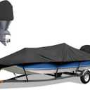 Bass Boat Covers 17-19ft, 600D Heavy Duty Waterproof Boat Cover 17 18 19 Foot with Motor Cover, Fits V-Hull Fishing Runabout Bowrider Boat - Canvas Protective Cover for 17'-19' Boats,Black (Length 17-19 ft, Beam Width: up to 96")