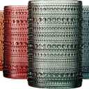 Khen Hobnail Beaded Highball Drinking Tumbler Glasses | Set of 4 | Color, Vintage Bubble Design Whiskey Glassware, Old-Fashioned, Embossed Design for Water, Cocktail Embossed, Rocks Glass (Muted Pastel Highball)