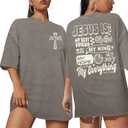 Christian Shirts for Women Jesus Loves You Acid Wash Shirt Oversized Religious Faith T-shirts Bible Verse Short Sleeve Top (Medium, Light Brown)