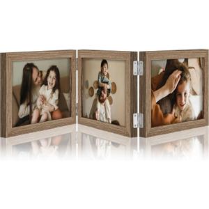 decorUhome Triple 7x5 Picture Frame Horizontal, Engineered Wood Trifold Photo Frame with Plexiglass for Tabletop Display, 7x5, Oak