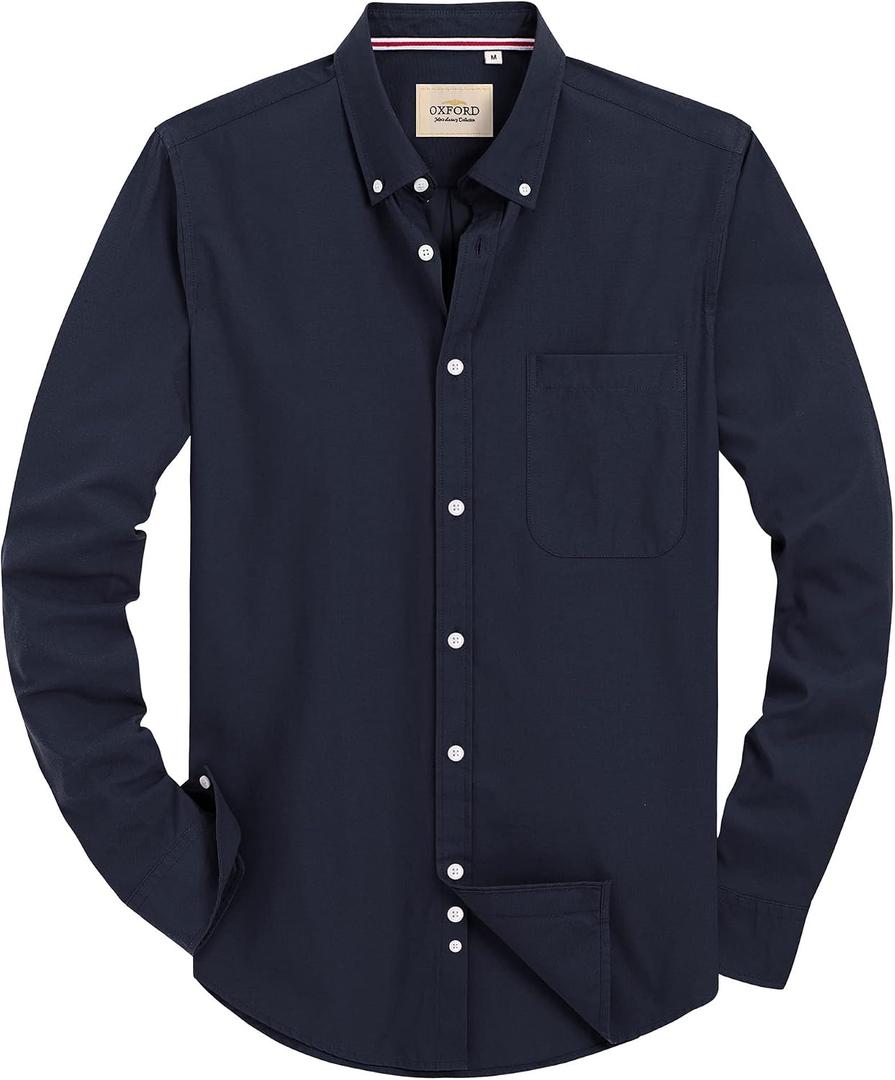 Alimens & Gentle Mens Solid Oxford Shirt Long Sleeve Dress Shirt Work Casual Button Down Shirts with Pocket,Navy Blue,3X-Large
