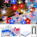 4th of July Independence Day Decorative Lights, Red White Blue 50 LED 16 FT Star-Shaped Patriotic Lights, USB Plug and Battery Powered Indoor-Outdoor Party Party (1 Pack)