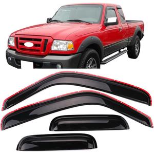 IKON MOTORSPORTS in-Channel Window Visor Compatible with 1999-2011 Ford Ranger, 1999-2000 B2500, 1999-2007 B3000, 1999-2009 B4000 with Extended Cab, Slim Style Acrylic Smoke Tinted 4PC Air Deflector