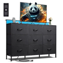 47-inch TV Stand For Up To 55 Inch TVs, Entertainment Center With RGB LED Lights & Charging Station, Media Console With 9 Fabric Drawers