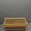 QUEENKAY Dish Drying Rack Collapsible 2-Tier Bamboo Dish Rack for Kitchen Counter Wooden Dish Drainer with Foldable Space-Saving Design for Dishes, Plates, and Cups