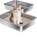 Stainless Steel Litter Box,Small Litter Box 2 Pack 17.7" x 13.7" x 4",Easy Entry Metal Litter Boxes for Kittens Cat Kitty Rabbits,Easy Clean Non Stick No Smell