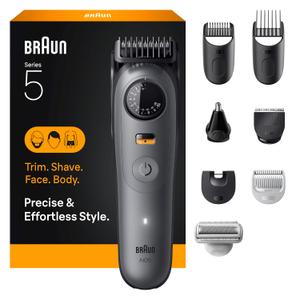 Braun Series 5 All-in-One Beard & Body Grooming Kit for Men, Cordless Trimmer, Hair Clippers & Shaver for Face, Hair & Body with Smooth Shave Head, AIO 5510