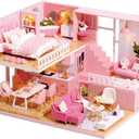 TuKIIE DIY Miniature Dollhouse Kit with Furniture, 1:24 Scale Creative Room Mini Wooden Christmas Doll House Accessories Plus Dust Proof & Music Movement for Kids Teens Adults(Warm Moments)