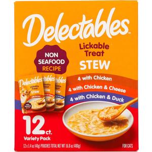 Delectables Non-Seafood Stew Lickable Wet Cat Treats, Variety Pack, 1.4 Ounce (Pack of 12) (EXP 01/22/27)