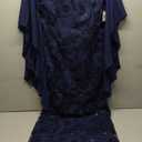 BRIANNA Women's Plus Size Lace Sequin Ruffles Cape Sleeves Long Prom Evening Dress, Size 6, Color Navy