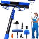 30FT Reach Solar Panel Cleaning Kit with 5-24FT Extendable Water Fed Pole, 20" Solar Panel Brush, Window Squeegee, Cobweb Duster & Soap Dispenser Solar Panel Washing Kit for PV, Ceilings & Gutters