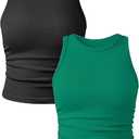 Women's 2 Pieces Basic Seamless Tank Tops Sleeveless Crew Neck Workout Exercise Crop Camis, Medium