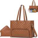 Keyli 3PCS Sets Lunch Tote bag for Women,15.6 Inch Laptop Work Bag with Insulated Lunch Box Compartment Computer Handbag (1.0-brown)