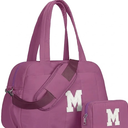 Duffle Bag with Initial, Spend The Night Bags for Women，Overnight Bag with Wet Pocket，Sister Gift, Gifts for Women-Lightweight Travel Bag Personalized Gym Tote with Makeup Pouch, Grapepurple