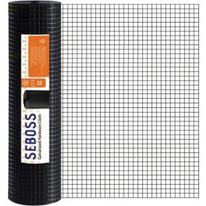 SEBOSS Hardware Cloth 1/2 inch 24 x 100 ft 19-Gauge, Black Vinyl Coated Wire Mesh Roll Chicken Wire Mesh Chicken Wire Fencing Wire Fence Roll Garden Fencing Welded Wire Rodent Wire