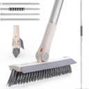 Grout Brush with Long Handle, 2 in 1 V-Shaped Floor Scrub Brush for Cleaning, Bathroom, Garage, Wall, Patio, and Tile, Stiff Bristle Brush with 54'' Telescopic Handle
