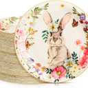 100 Pcs Easter Paper Plates 7'' Round Disposable Bunny Plates Bulk Egg He Is Risen for Holiday Spring Party Dessert Supplies(Beige,Cute Bunny)