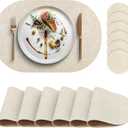 Faux Leather Placemats Set of 6 with Matching Coasters, Heat Resistant PU Oval Placemats, Waterproof Wipeable Washable Place Mats, Non-Slip Table Placemats for Dining Table Kitchen Patio (Beige)