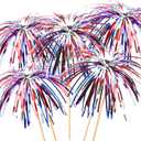 100PCS 4th of July Cocktail Picks, 6 IN Firework Toothpicks for Appetizers, Red White Blue Bamboo Skewers Drink Sticks, Cupcake Toppers Independence Memorial Day Decorations Patriotic Party Supplies